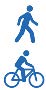 Pedestrians walking and biking